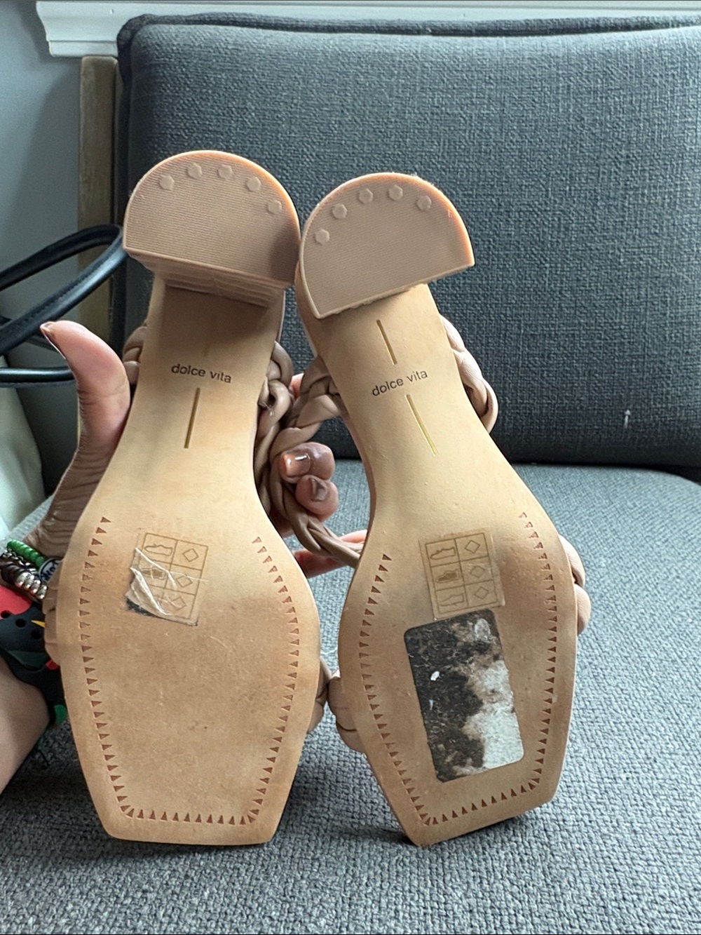 Dolce Vita Braided Double-Strap Nude Heeled Slides - Picture 5 of 7